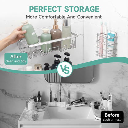 Veken Large Capacity Shower Caddy 6-Pack, No Drilling & Rustproof, Adhesive Shower Shelves with Soap Holder, Bathroom Organizers and Storage, Wall-Mounted Kitchen & Home Decor, Pink