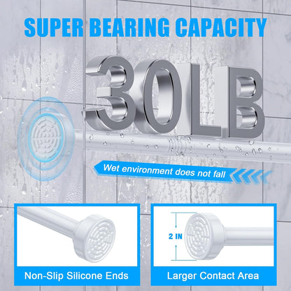 TEECK Shower Curtain Rod, 32-80 inch Adjustable Spring Tension Curtain Rod, Never Rust Anti-Slip Shower Curtain Rod for Bathroom, No Drilling, Never Collapse, Easy to Use, Silver
