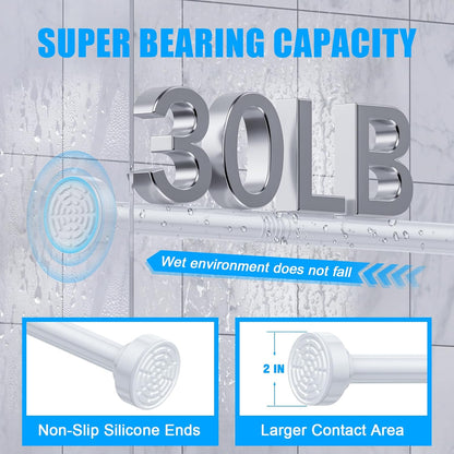 TEECK Shower Curtain Rod, 32-80 inch Adjustable Spring Tension Curtain Rod, Never Rust Anti-Slip Shower Curtain Rod for Bathroom, No Drilling, Never Collapse, Easy to Use, Silver