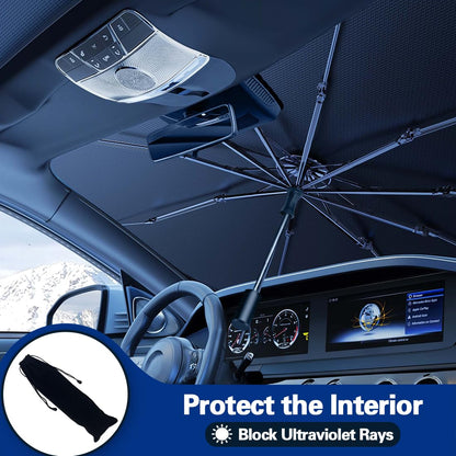 [2026 Upgraded] Windshield Sun Shade Umbrella, Car Sunshade for Trucks&SUVs | UV Protection, Heat Insulation & Automotive Interior Sun Protection for Outdoor Parking Camping (X-Large)