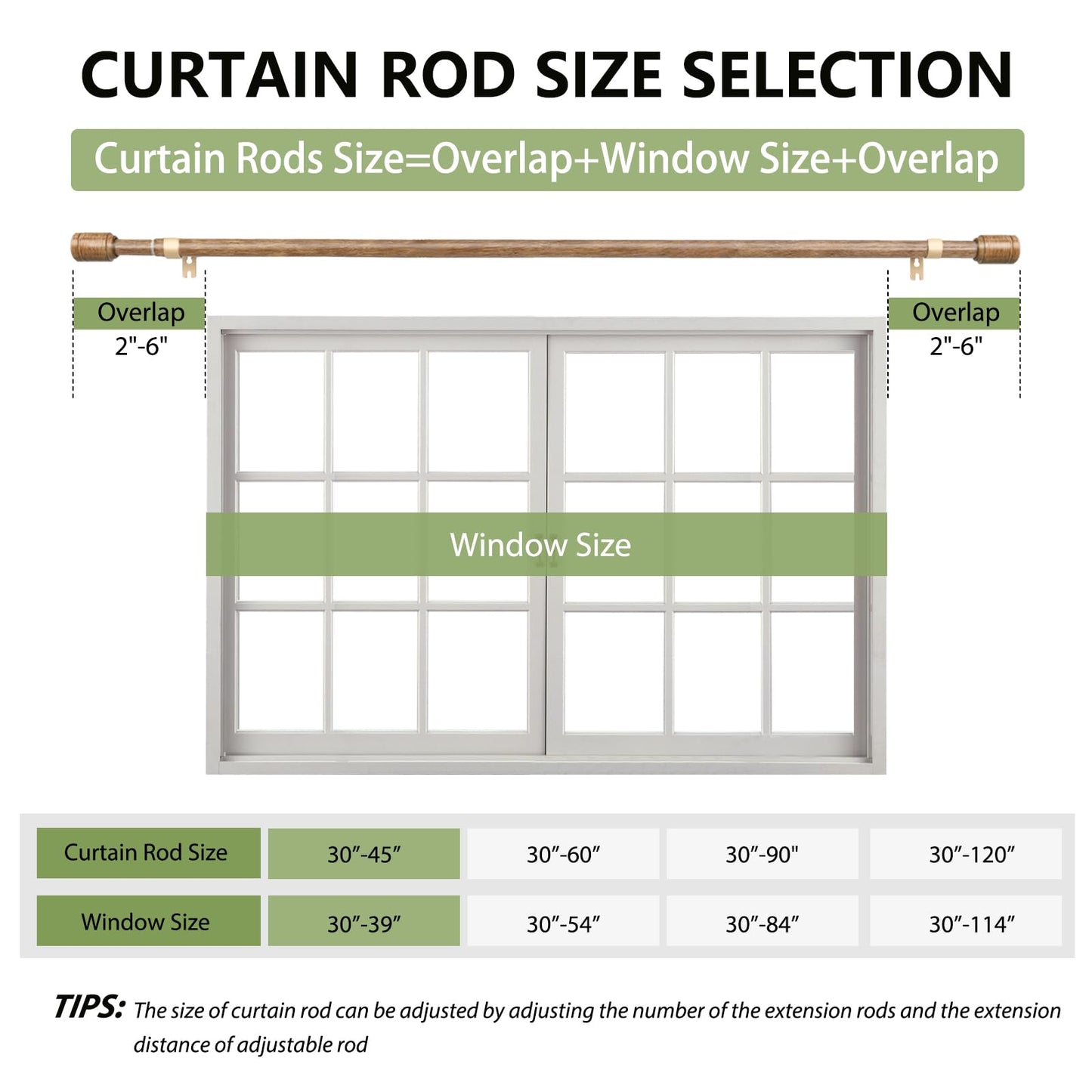 Curtain Rods 30-60 Inch, Adjustable Black Curtain Rods for Windows 2 Pack | 5/8" Diameter for 30-54 Inch Windows, Spliced Window Treatment Rod with Brackets, Long Small Rod for Bedroom, Living Room