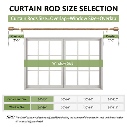 Curtain Rods 30-60 Inch, Adjustable Black Curtain Rods for Windows 2 Pack | 5/8" Diameter for 30-54 Inch Windows, Spliced Window Treatment Rod with Brackets, Long Small Rod for Bedroom, Living Room