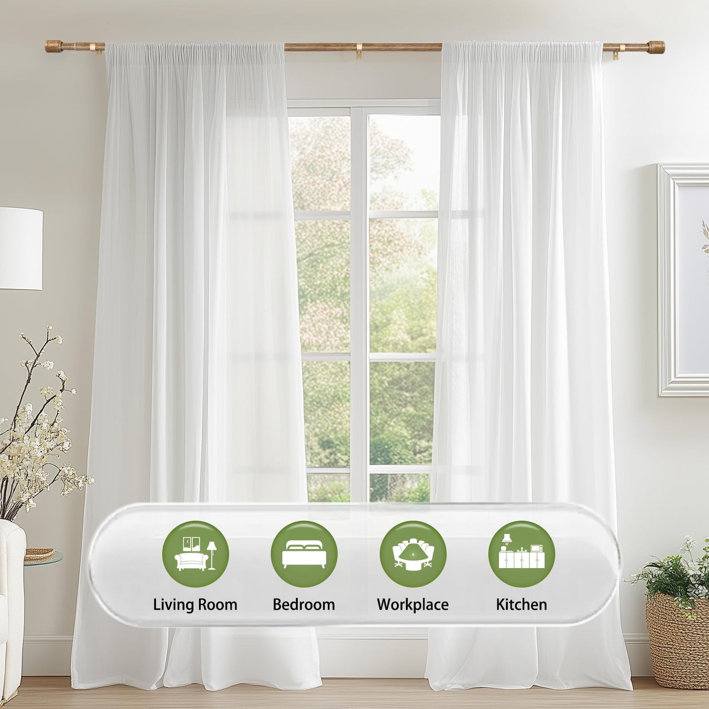 Curtain Rods 30-60 Inch, Adjustable Black Curtain Rods for Windows 2 Pack | 5/8" Diameter for 30-54 Inch Windows, Spliced Window Treatment Rod with Brackets, Long Small Rod for Bedroom, Living Room