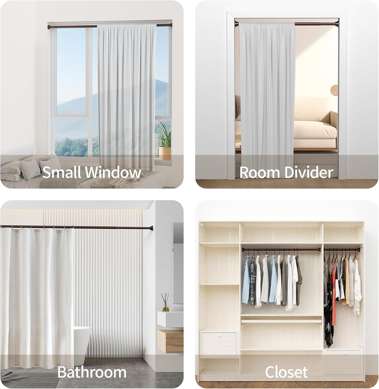 Mcrbeay Shower Curtain Rod, 1" Diameter Heavy Duty Tension Shower Rod | Adjustable 28-74 inch Non Slip No Drill Spring Tension Rod For Bathroom, Shower Stall, No Rust, Bronze
