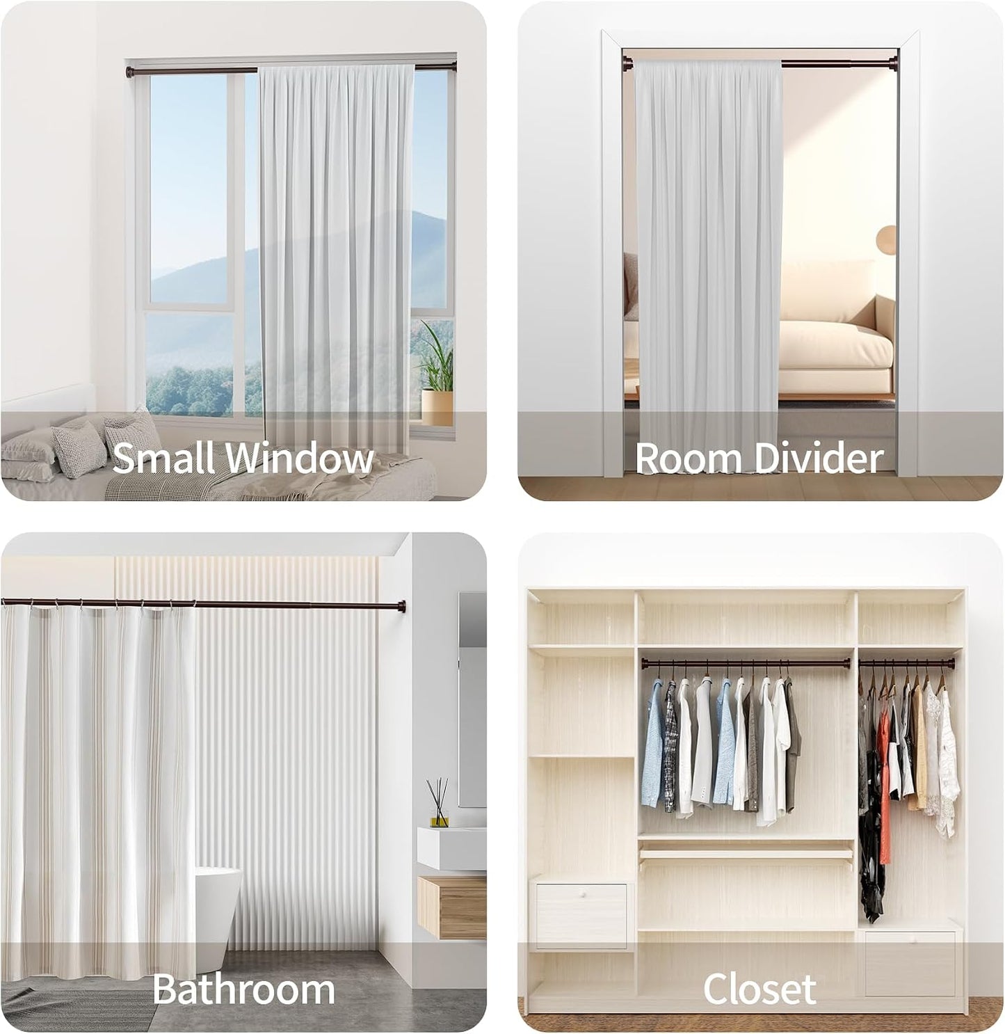 Mcrbeay Shower Curtain Rod, 1" Diameter Heavy Duty Tension Shower Rod | Adjustable 28-74 inch Non Slip No Drill Spring Tension Rod For Bathroom, Shower Stall, No Rust, Bronze