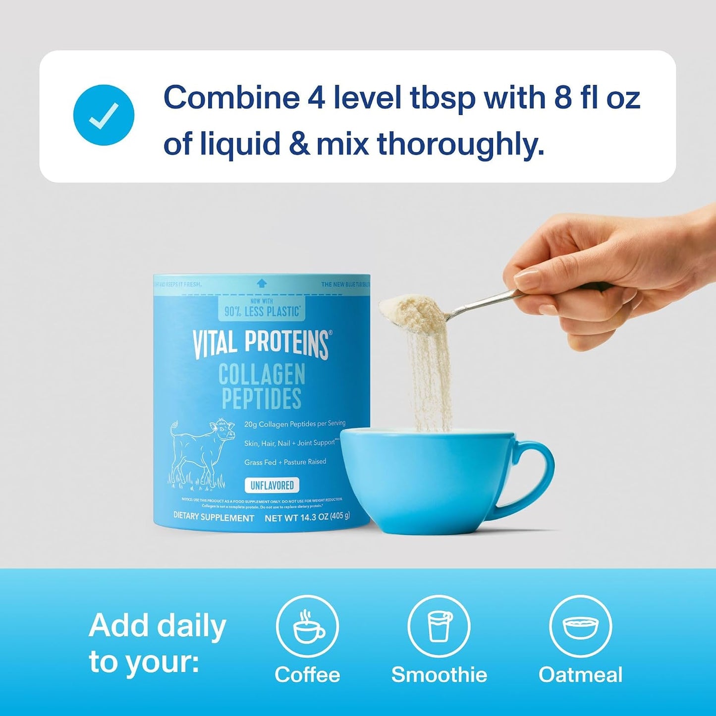 Vital Proteins Collagen Peptides Powder, Unflavored, 9.33oz | Grass-Fed Collagen Peptides, Supports Hair Skin & Nails, Bones & Joints, 13 Servings