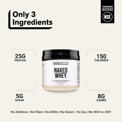 NAKED Whey 1Lb - Only 1 Ingredient, Grass Fed Whey Protein Powder, NSF Certified, Undenatured, No Gmos, No Soy, Gluten Free, Stimulate Growth, Enhance Recovery - 15 Servings