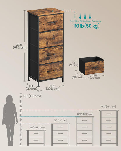 SONGMICS BELLAH Collection - Dresser for Bedroom, Chest of Drawers, Storage Organizer Unit, Closet, Entryway, Steel, 4 Drawers, Modern, Ink Black and Ebony Black ULGS314B01S