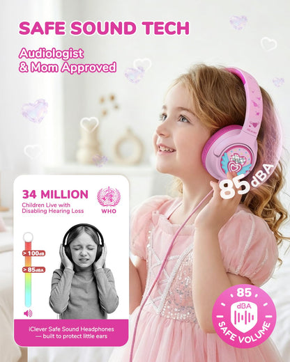 iClever C371 Kids Headphones with Cord for School Boys Girls Travel Gift | SafeSound Tech3.0, Stereo Sound, 3.5mm Jack, Foldable, Durable Headband, Safe Wired Headphones for Kids, Powder Blue