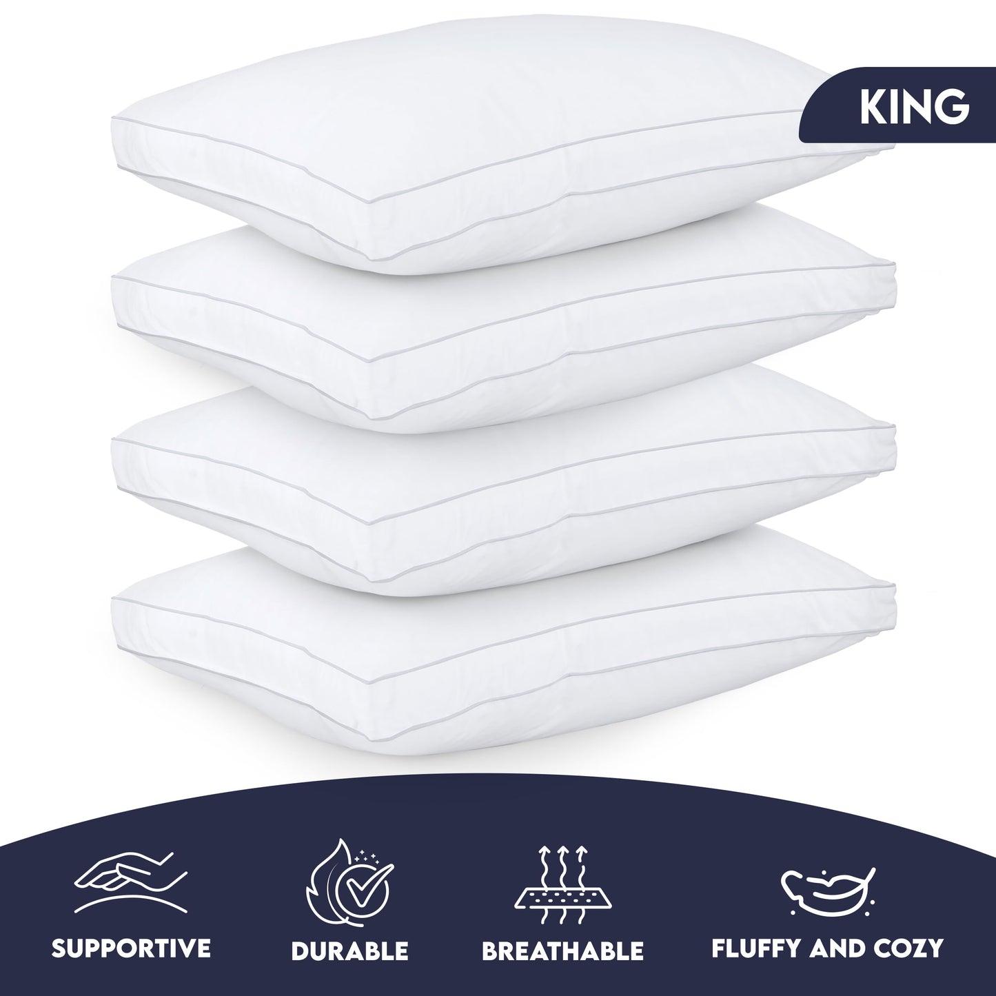 Utopia Bedding Gusset Bed Pillow, Hotel Pillows Queen Size Set of 2, White | Cotton Blended Down alternative pillows for sleeping, soft fluffy cooling comfort for Back, side & stomach sleepers, 2 pack