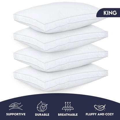 Utopia Bedding Gusset Bed Pillow, Hotel Pillows Queen Size Set of 2, White | Cotton Blended Down alternative pillows for sleeping, soft fluffy cooling comfort for Back, side & stomach sleepers, 2 pack