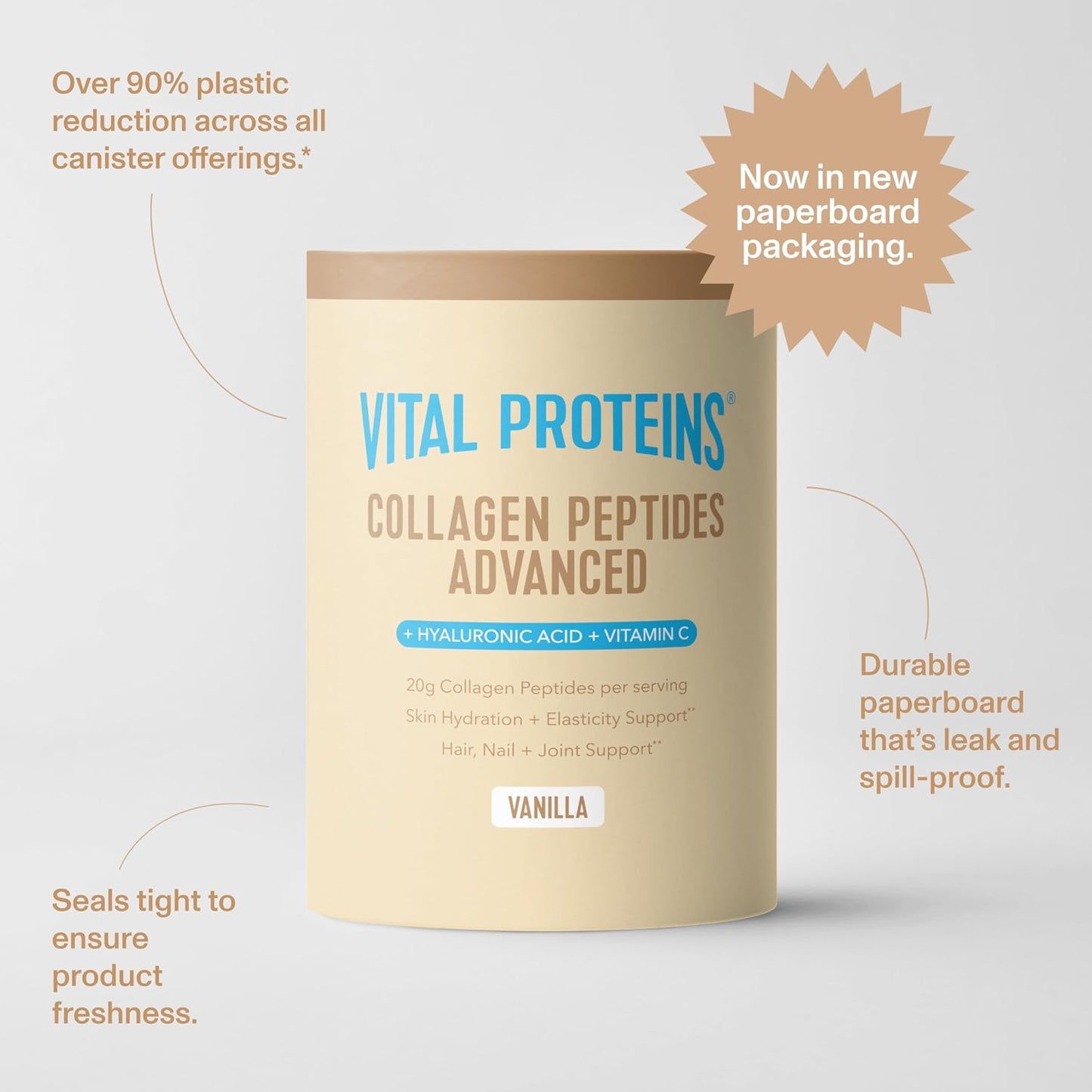 Vital Proteins Collagen Peptides Powder Advanced, Unflavored, 20oz | Hyaluronic Acid & Vitamin C, Supports Hair Skin & Nails, Collagen Peptides, 27 Servings