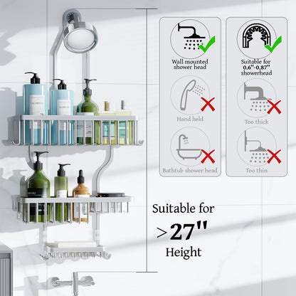 Never Rust Shower Caddy Hanging, Aluminum Shower Racks for Inside Shower, 3-Tier Shower Organizer Hanging Over Shower Head with Hooks and Soap Holder, Rose Gold