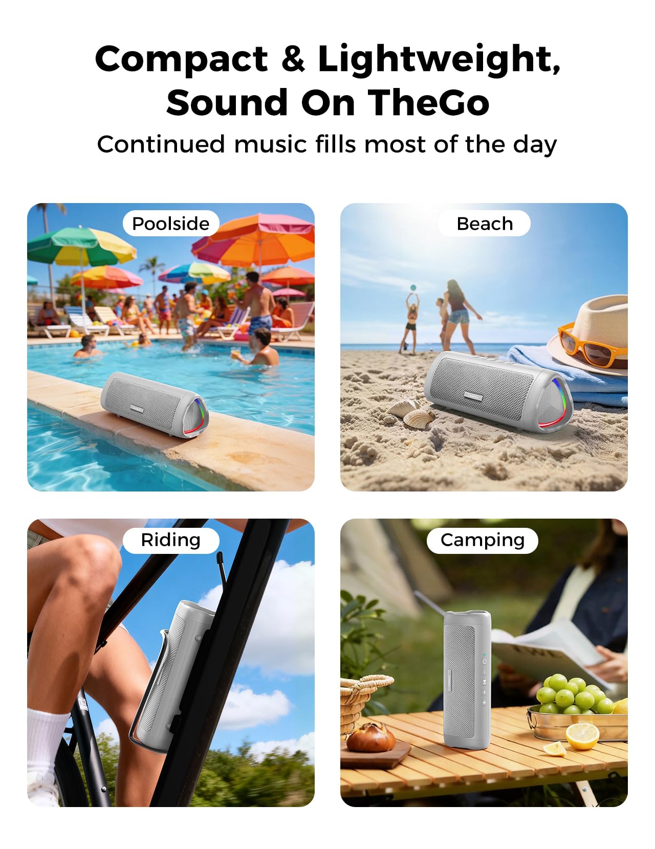 Bluetooth Speaker, 20W HD Sound, Portable Wireless, IPX5 Waterproof, Up to 24H Playtime, TWS Pairing, for Home/Party/Outdoor/Camping/Beach Essentials, Electronic Gadgets, Birthday Gift (Black)