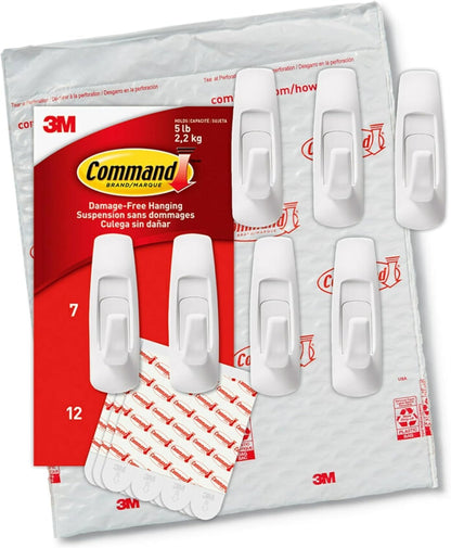 Command Large Utility Hooks, 7-Hooks, 12-Strips, Organize Damage-Free | Damage-Free Hanging Wall Hooks with Adhesive Strips, No Tools Adhesive Hooks for Hanging Decor, Holds up to 5 lb