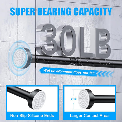 TEECK Shower Curtain Rod, 32-80 inch Adjustable Spring Tension Curtain Rod, Never Rust Anti-Slip Shower Curtain Rod for Bathroom, No Drilling, Never Collapse, Easy to Use, Silver