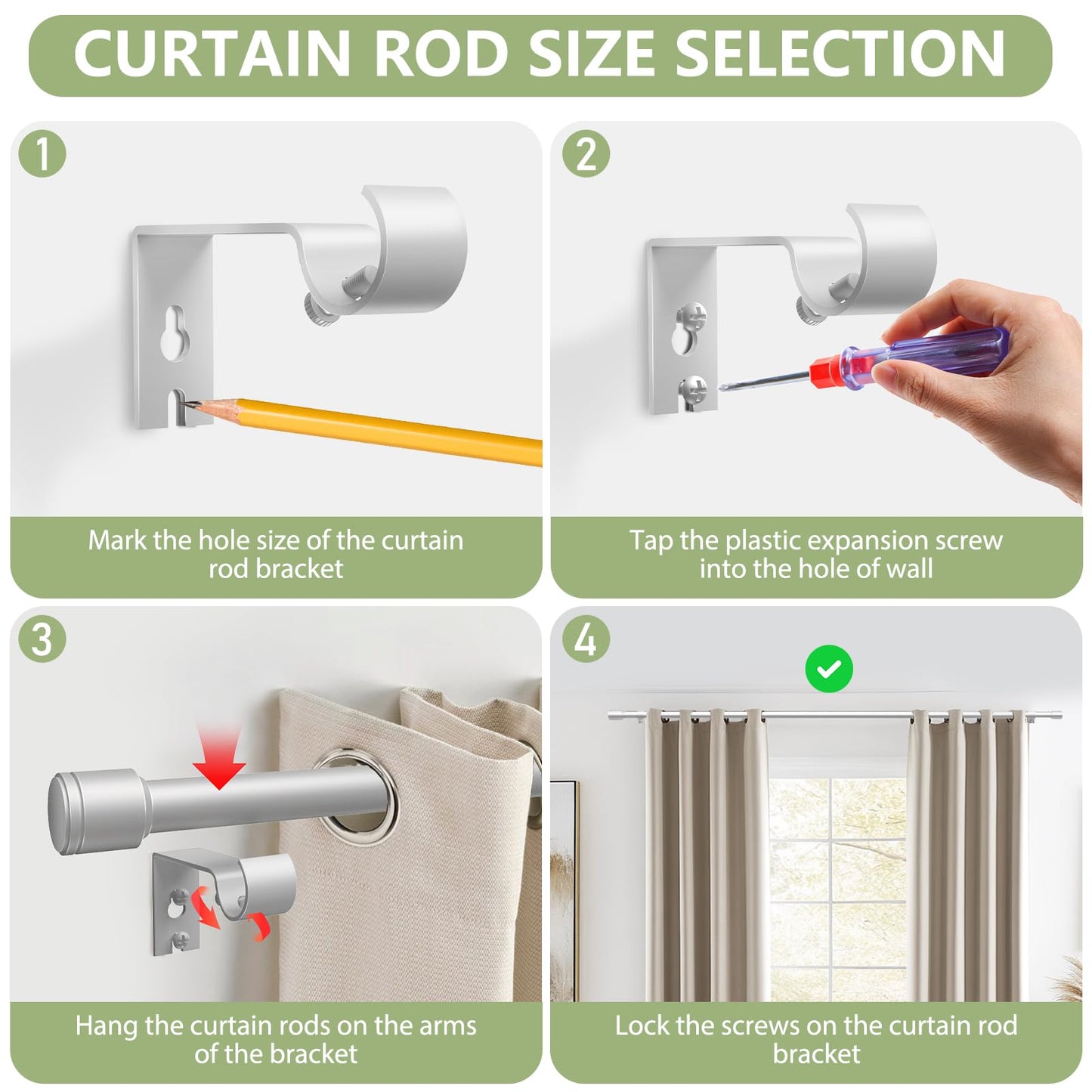 Curtain Rods 30-60 Inch, Adjustable Black Curtain Rods for Windows 2 Pack | 5/8" Diameter for 30-54 Inch Windows, Spliced Window Treatment Rod with Brackets, Long Small Rod for Bedroom, Living Room