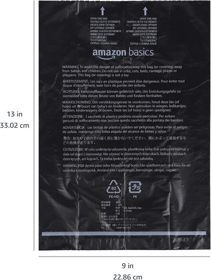 Amazon Basics Dog Poop Leak Proof Bags with Dispenser and Leash Clip, Unscented, 13" x 9" Large Size, 300 Count