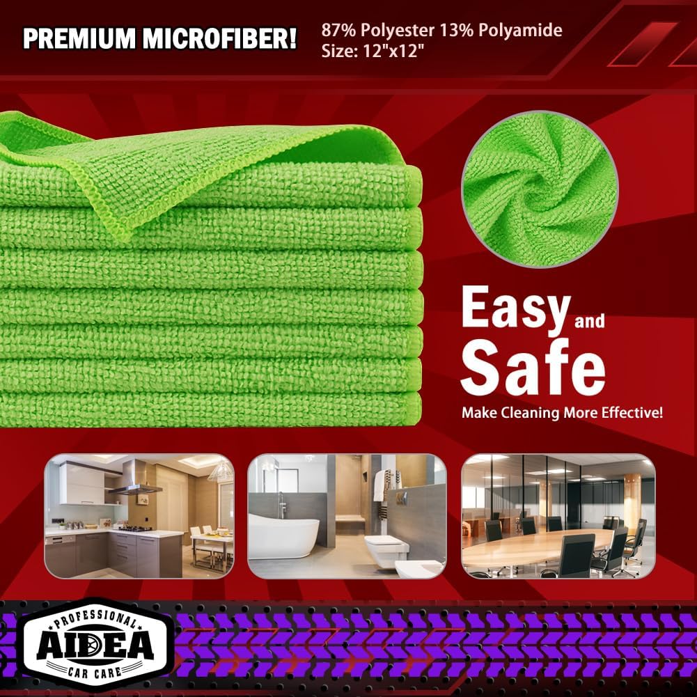 AIDEA Microfiber Cleaning Cloth-50PK, Microfiber Towels for Cars, 12×12" | Premium Wash Cloths, Dusting Cloth Cleaning Rags, Absorbent Towels for SUVs, House, Kitchen, Window, Cleaning Supplies