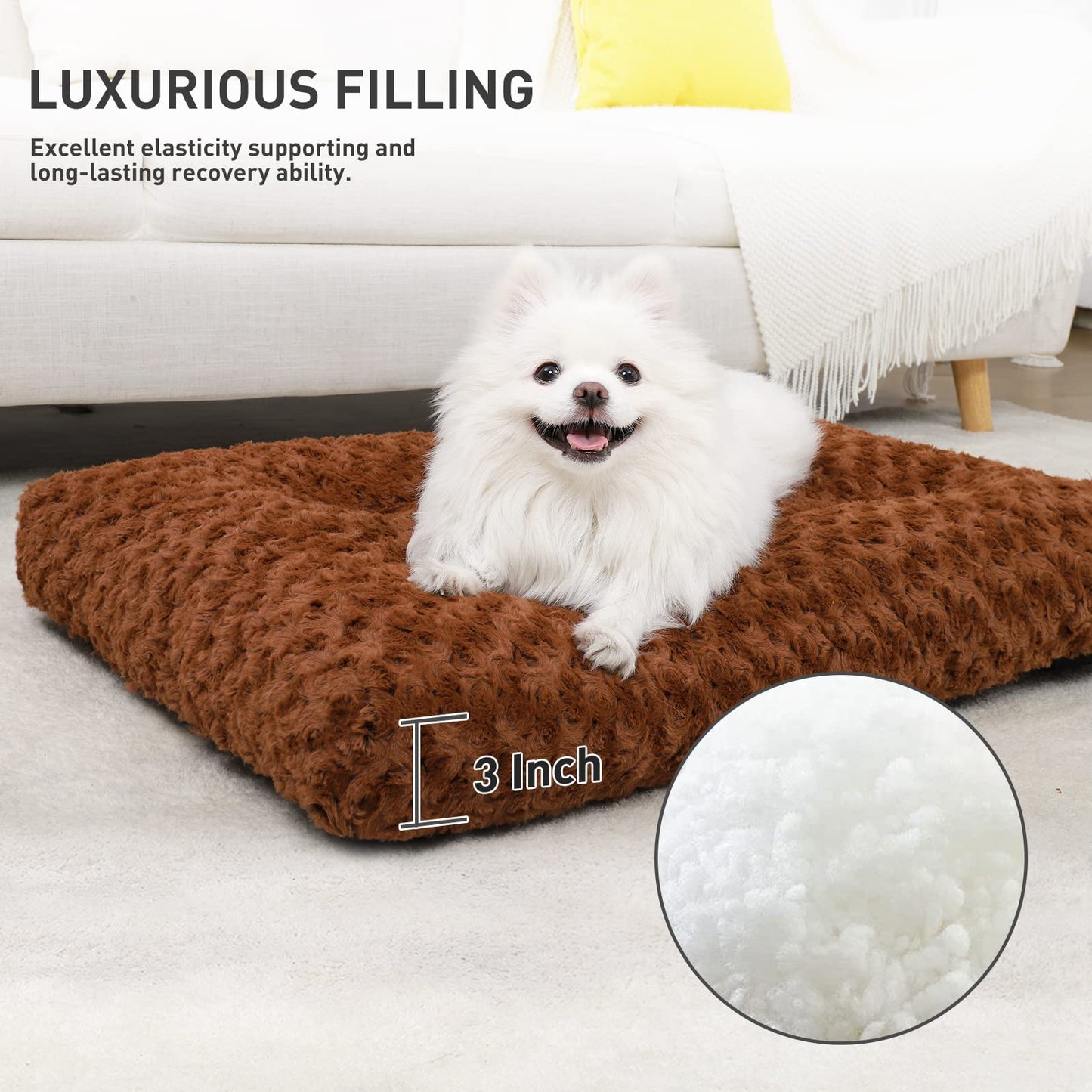 KSIIA Washable Dog Bed Medium Size Dog Crate Bed Plush Pet Mat 35"x23" Gray | Deluxe Plush Comfy Kennel Pad, Anti-Slip Bottom,Deep Sleeping Mat for Medium Dogs,Machine Washable for Easy Cleaning