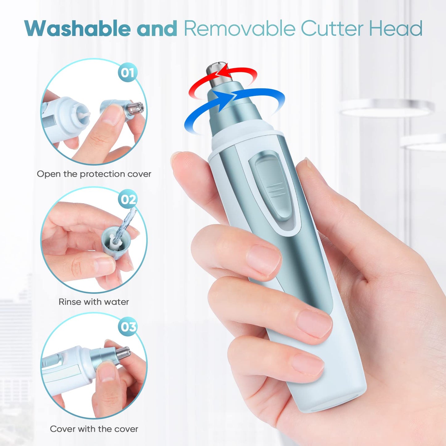Ear and Nose Hair Trimmer Clipper - 2026 Professional Painless Eyebrow & Facial Hair Trimmer for Men Women,Battery-Operated Trimmer with IPX7 Waterproof,Dual Edge Blades for Easy Cleansing Black