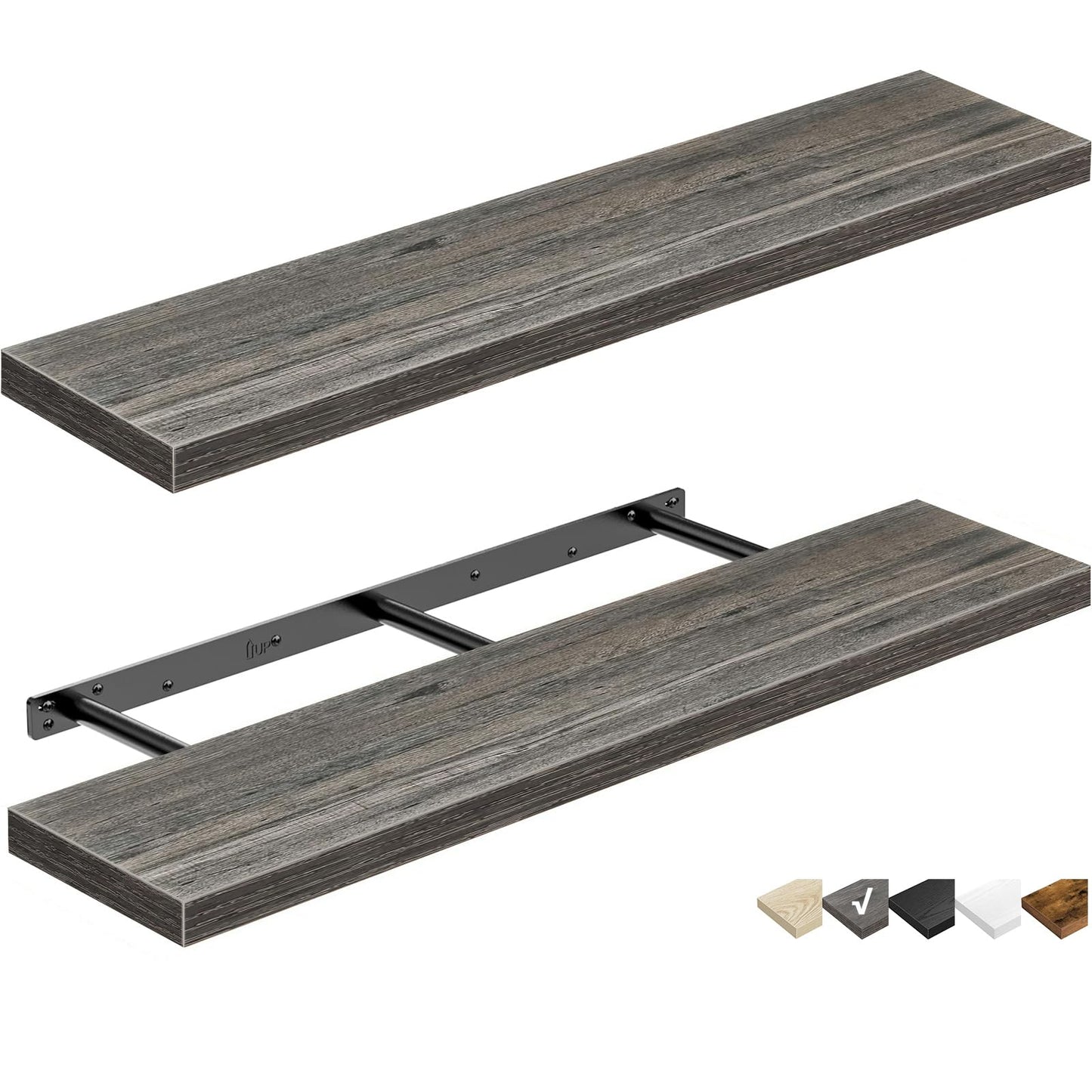 QEEIG Bathroom Floating Shelves for Wall - 15.7" Wall Mounted Shelf Over Toilet Farmhouse Home Decor Display Bookshelf Small 15.7 x 6.7 inch Set of 2, Rustic Brown (008-40BN)