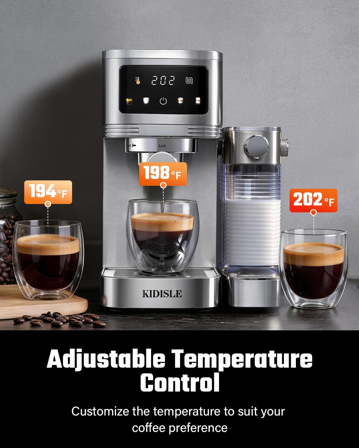 KIDISLE 20 Bar Espresso Machine with Auto Milk Frother & Touchscreen, 1350W | Dual Boiler 1350W Brew +1000W Froth, Pre-Infusion Rich Crema, 44oz Water + 24oz Milk, 3-in-1 Espresso, Cappuccino, Latte