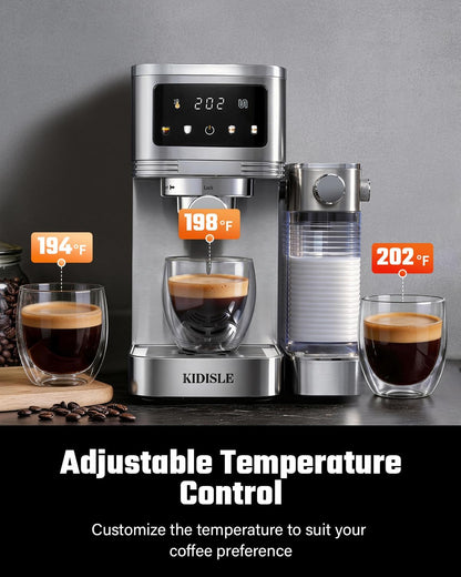 KIDISLE 20 Bar Espresso Machine with Auto Milk Frother & Touchscreen, 1350W | Dual Boiler 1350W Brew +1000W Froth, Pre-Infusion Rich Crema, 44oz Water + 24oz Milk, 3-in-1 Espresso, Cappuccino, Latte