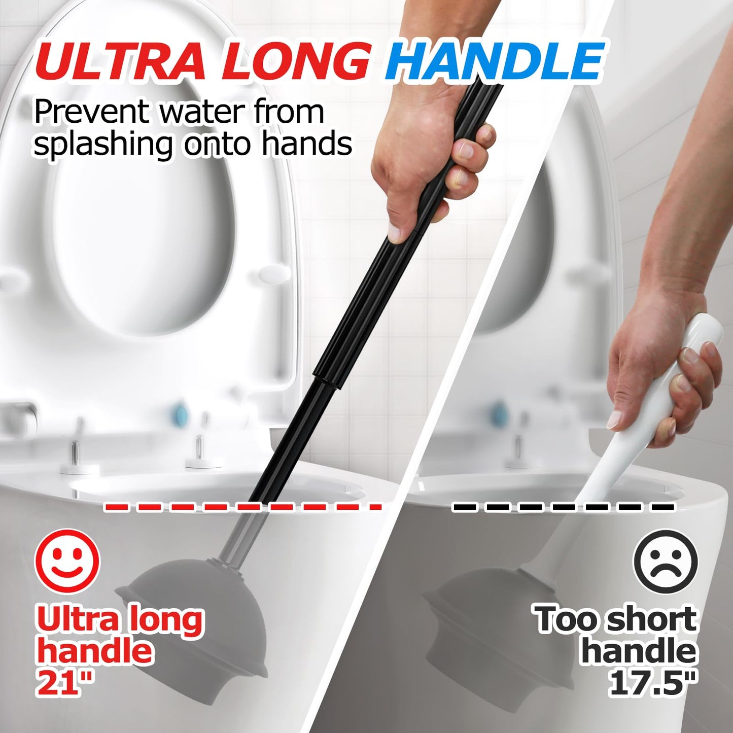FORASTO 2in1 Toilet Brush and Plunger Set - Bathroom Bowl Holder Combo | 21" Extended, Apartment Must Haves, Accessories Decor, Essentials, New Home Storage, Scrubbing Tools, Washing Supplies, Black