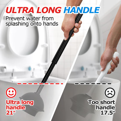 FORASTO 2in1 Toilet Brush and Plunger Set - Bathroom Bowl Holder Combo | 21" Extended, Apartment Must Haves, Accessories Decor, Essentials, New Home Storage, Scrubbing Tools, Washing Supplies, Black