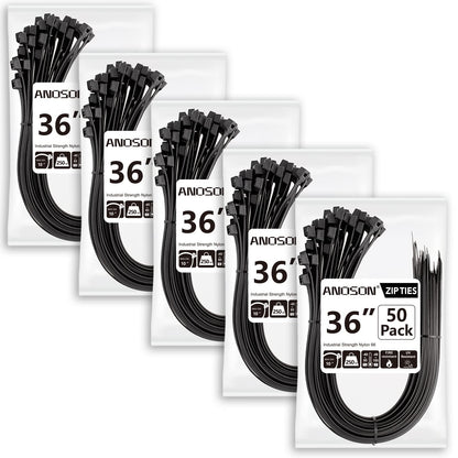 Zip Ties Assorted Sizes(4”+6”+8”+12”), 400 Pack, Black Cable Ties, UV Resistant Wire Ties by ANOSON