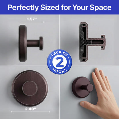 HOME SO Suction Cup Hooks for Shower & Bathroom Towel Holder 2-Pack Black | Waterproof Rustproof Organizer Hook Hanging Loofah Robe Coat Bath Accessories on Tile Glass Door Mirror + Optional 3M Disc