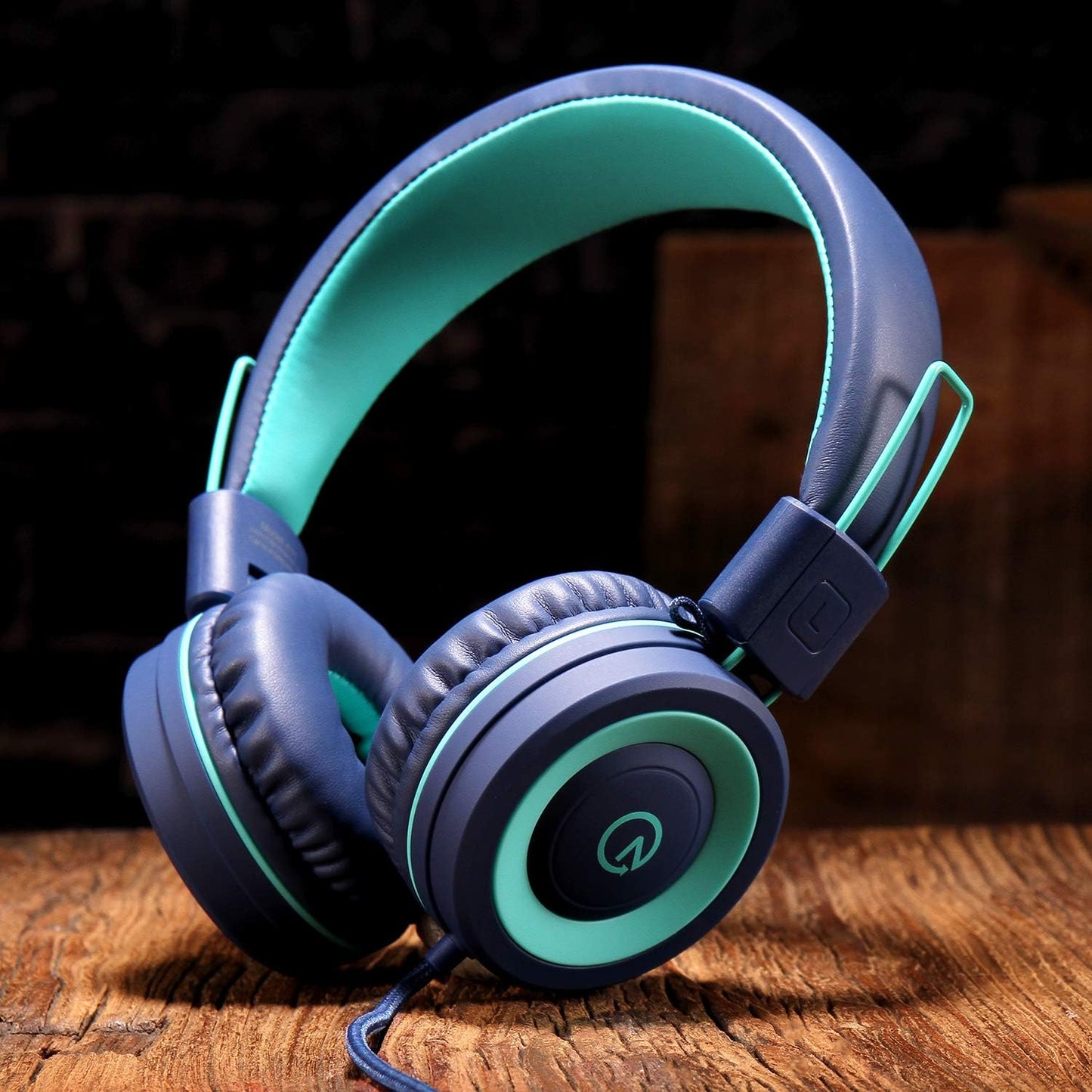 noot products K11 Kids Headphones with Wired Cord 3.5mm Jack Navy/Teal | 5ft Long Cord, Tangle Free, Foldable, Plug in On-Ear Headset for School, Classroom, Boys, Girls, Toddler Laptop Travel Tablet