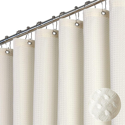 Waffle Shower Curtain 256 GSM Heavy Duty Fabric 72"x72" Dark Green | Thick Textured Cloth, Weighted Hem, Water Repellent Washable, Hotel Luxury Polyester Shower Curtain Set for Bathroom 12 Hooks