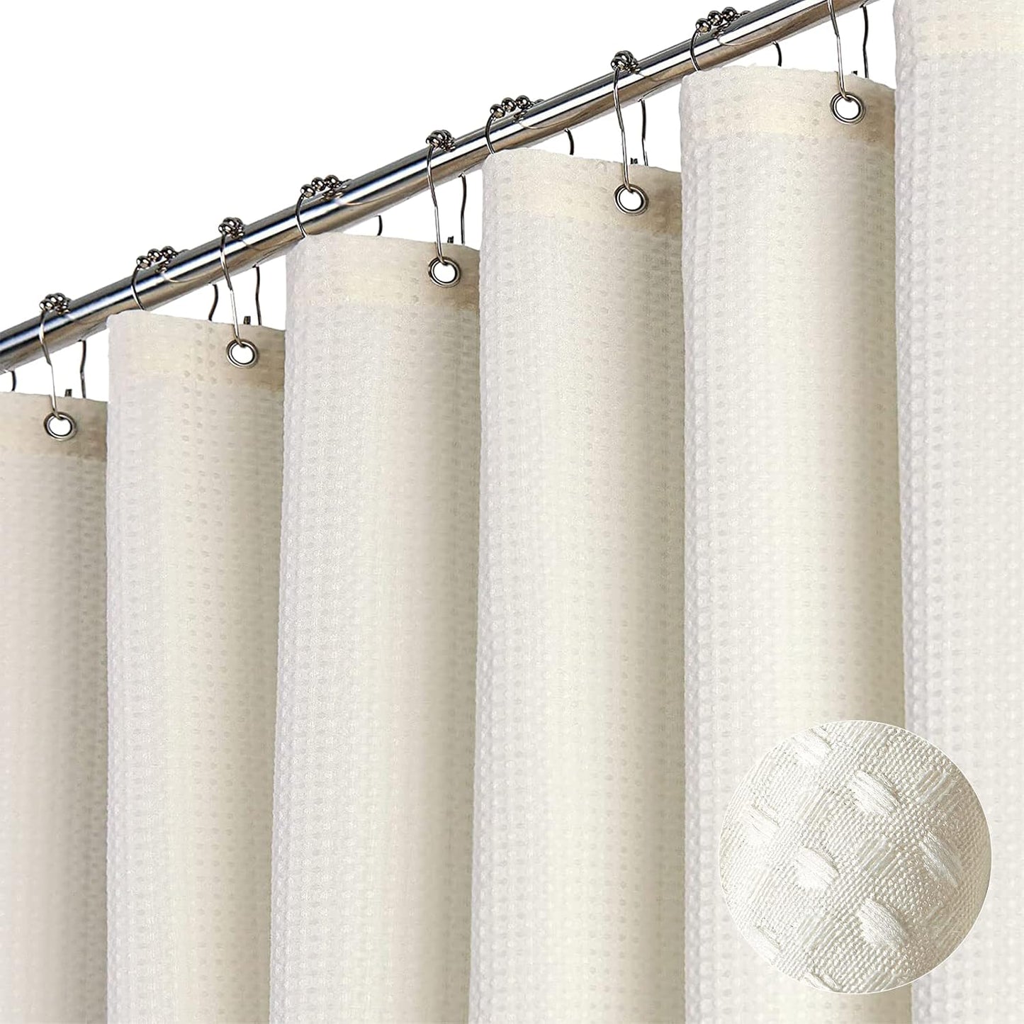 Waffle Shower Curtain 256 GSM Heavy Duty Fabric 72"x72" Dark Green | Thick Textured Cloth, Weighted Hem, Water Repellent Washable, Hotel Luxury Polyester Shower Curtain Set for Bathroom 12 Hooks