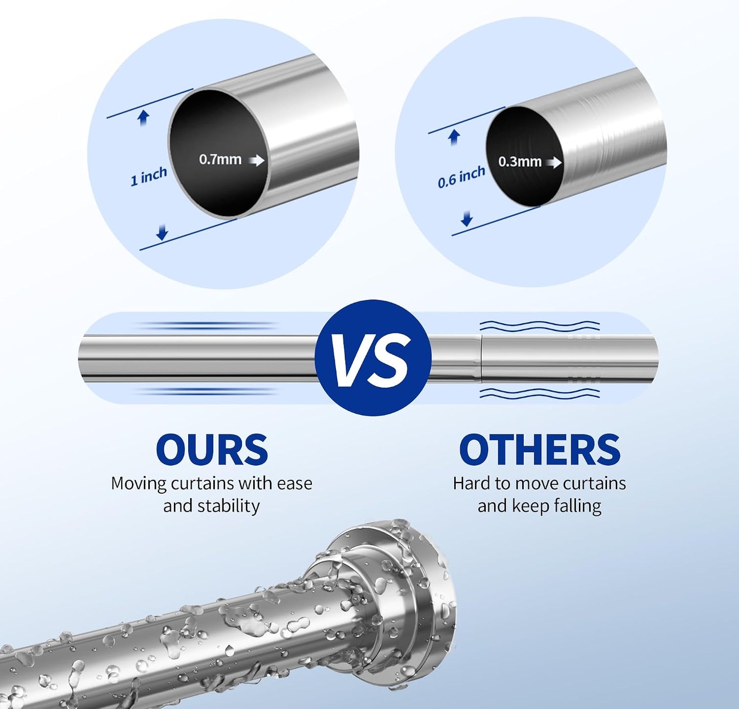 Mcrbeay Shower Curtain Rod, 1" Diameter Heavy Duty Tension Shower Rod | Adjustable 28-74 inch Non Slip No Drill Spring Tension Rod For Bathroom, Shower Stall, No Rust, Bronze