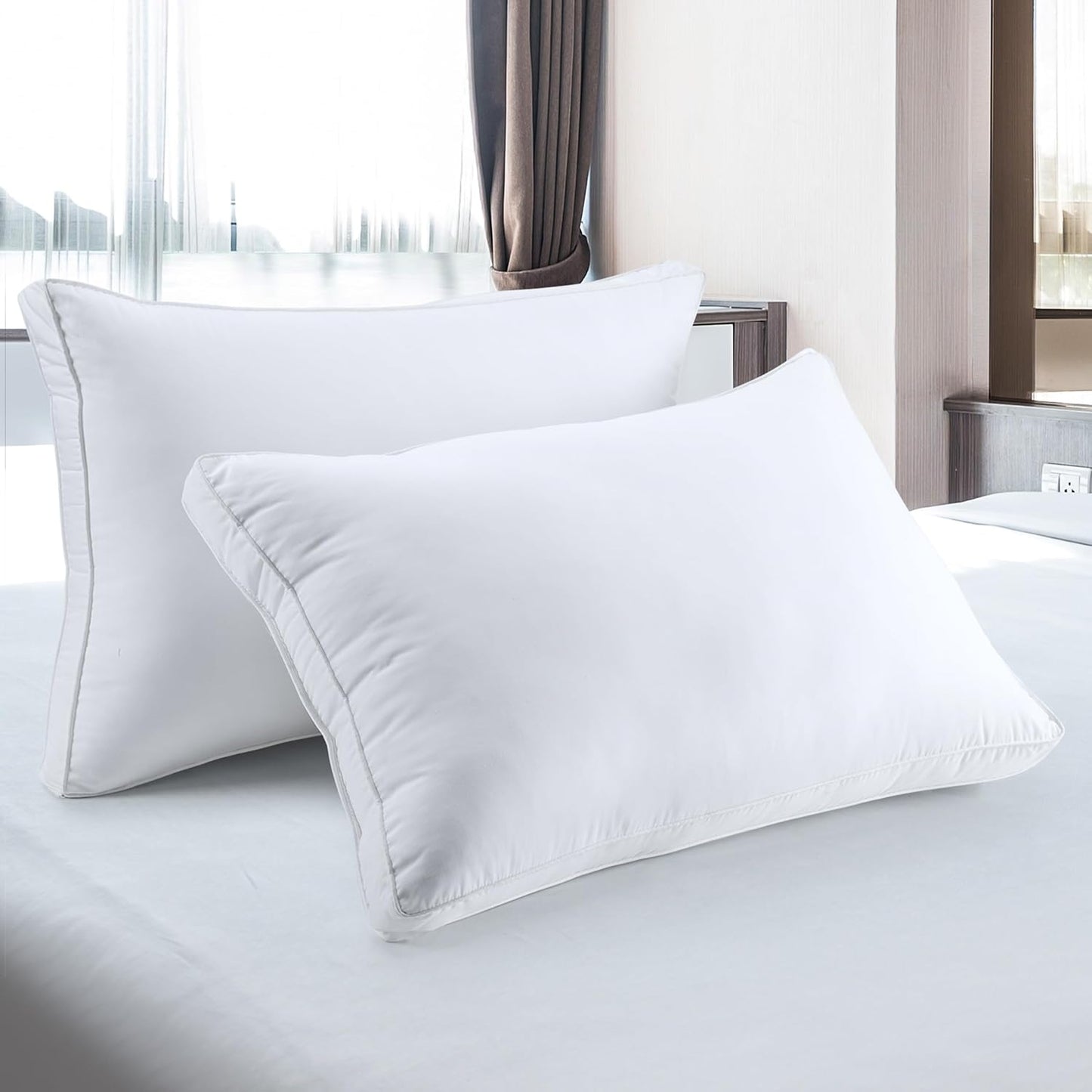 Utopia Bedding Gusset Bed Pillow, Hotel Pillows Queen Size Set of 2, White | Cotton Blended Down alternative pillows for sleeping, soft fluffy cooling comfort for Back, side & stomach sleepers, 2 pack