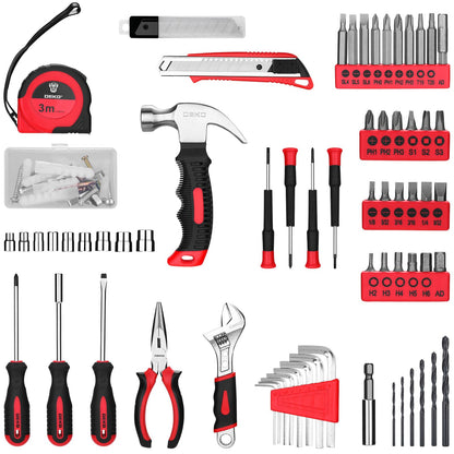 DEKOPRO Drill Set, Home Tool Set with 8V Pink Cordless Drill, Hand Tool Kit for Women, 126 pcs