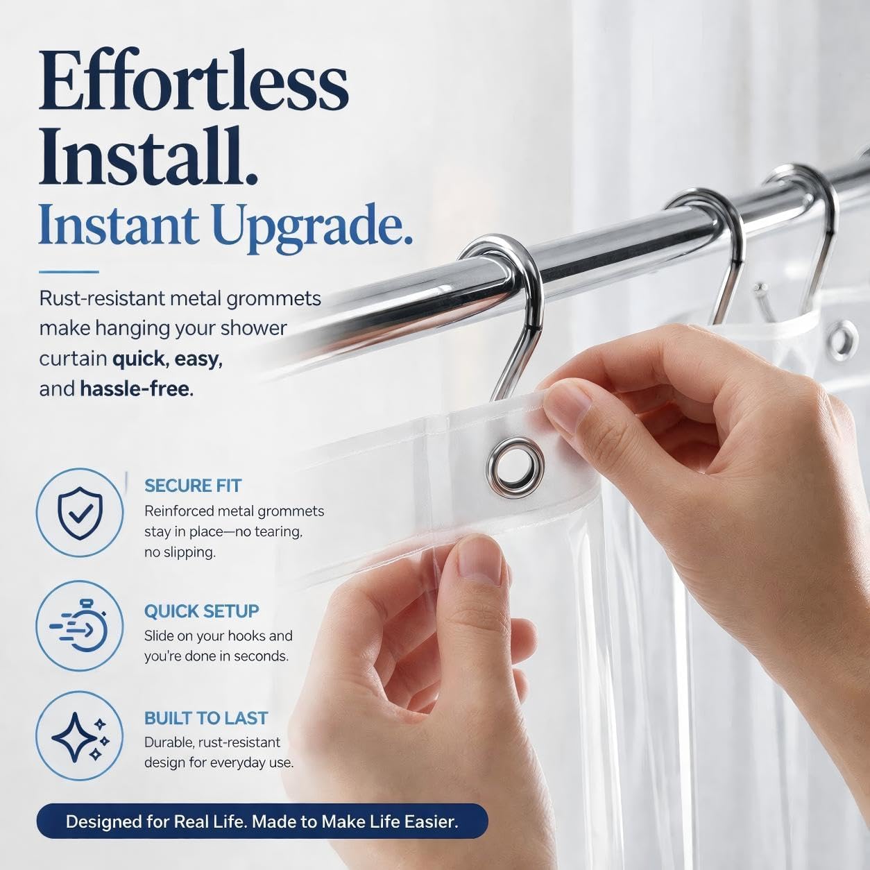 EHZNZIE White Shower Curtain Liner 72x72, PEVA Waterproof Bath Curtain, No Chemical Smell, 3 Weighted Magnets, Durable with Rustproof Metal Grommets