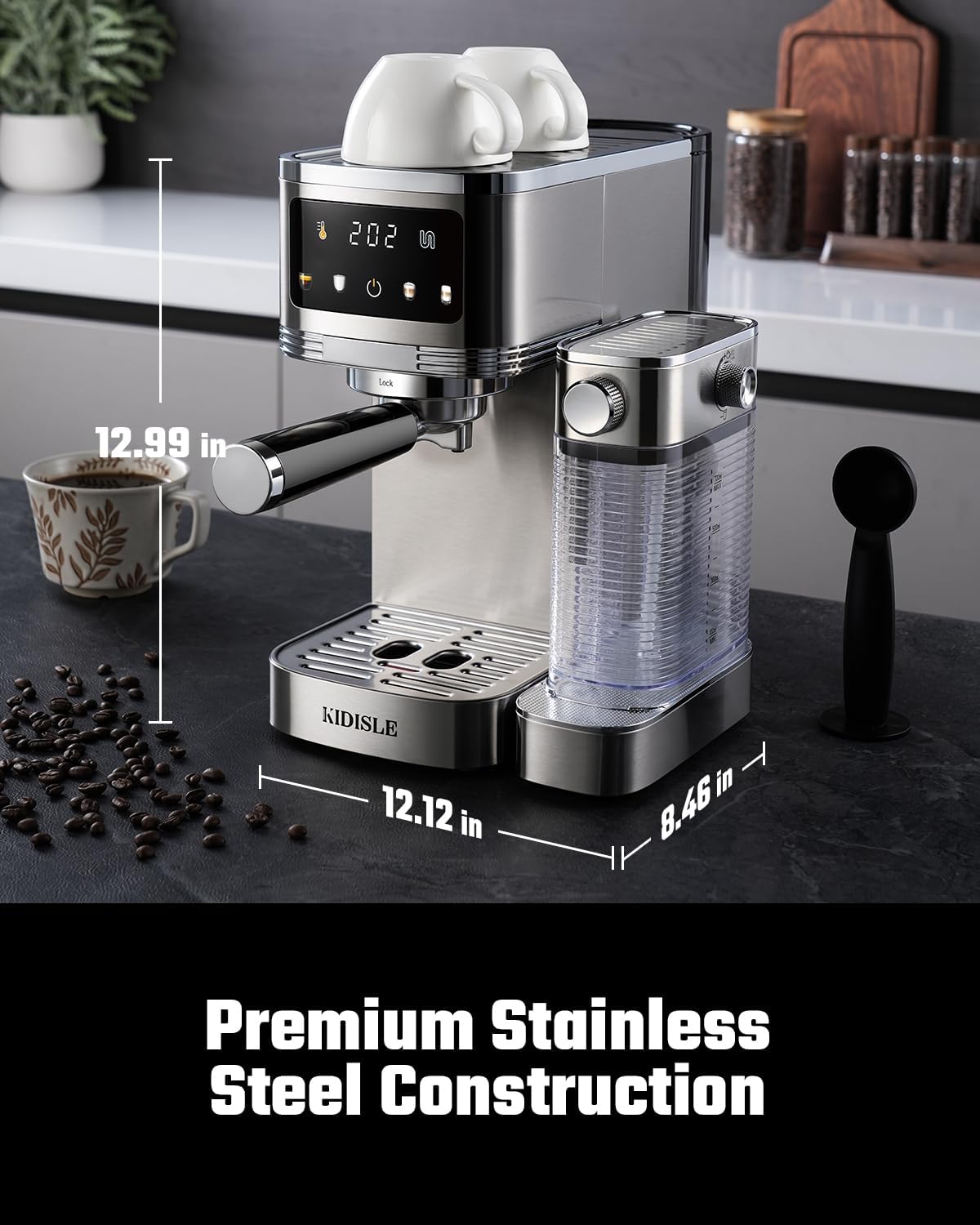 KIDISLE 20 Bar Espresso Machine with Auto Milk Frother & Touchscreen, 1350W | Dual Boiler 1350W Brew +1000W Froth, Pre-Infusion Rich Crema, 44oz Water + 24oz Milk, 3-in-1 Espresso, Cappuccino, Latte