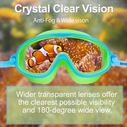 Seago Swim Goggles 2 Pack Anti-Fog Anti-UV Wide View Swimming Goggles for Kids 3-14