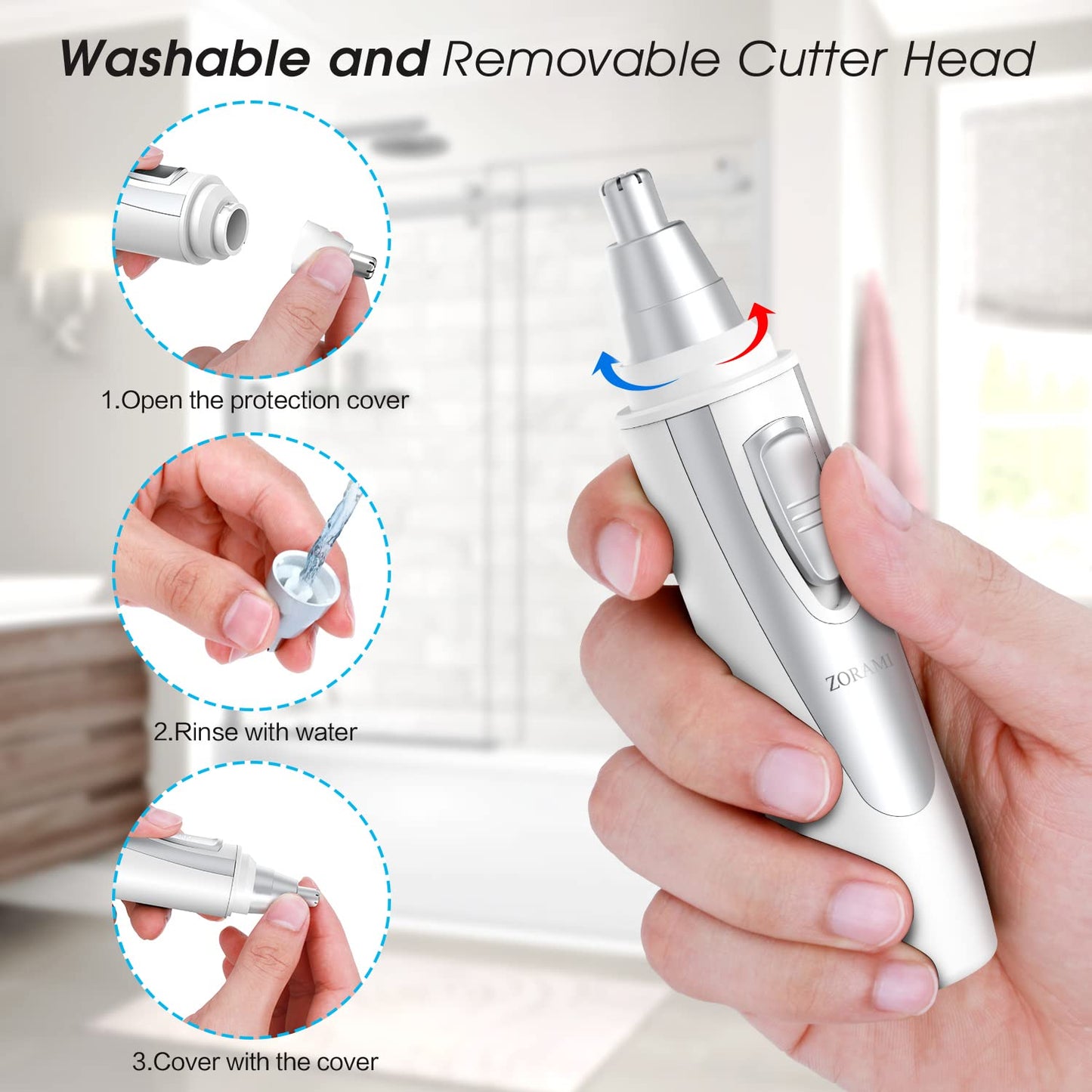 Ear and Nose Hair Trimmer Clipper - 2026 Professional Painless Eyebrow & Facial Hair Trimmer for Men Women,Battery-Operated Trimmer with IPX7 Waterproof,Dual Edge Blades for Easy Cleansing Black