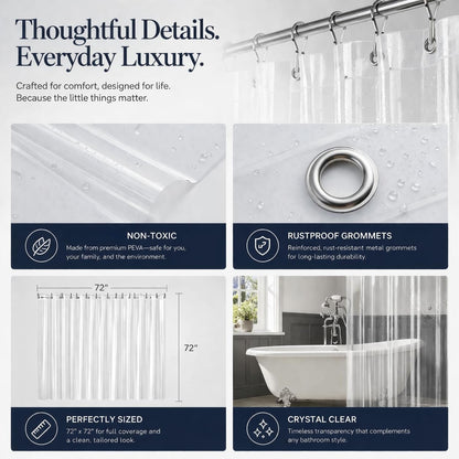 EHZNZIE White Shower Curtain Liner 72x72, PEVA Waterproof Bath Curtain, No Chemical Smell, 3 Weighted Magnets, Durable with Rustproof Metal Grommets