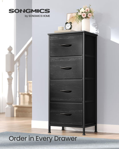 SONGMICS BELLAH Collection - Dresser for Bedroom, Chest of Drawers, Storage Organizer Unit, Closet, Entryway, Steel, 4 Drawers, Modern, Ink Black and Ebony Black ULGS314B01S
