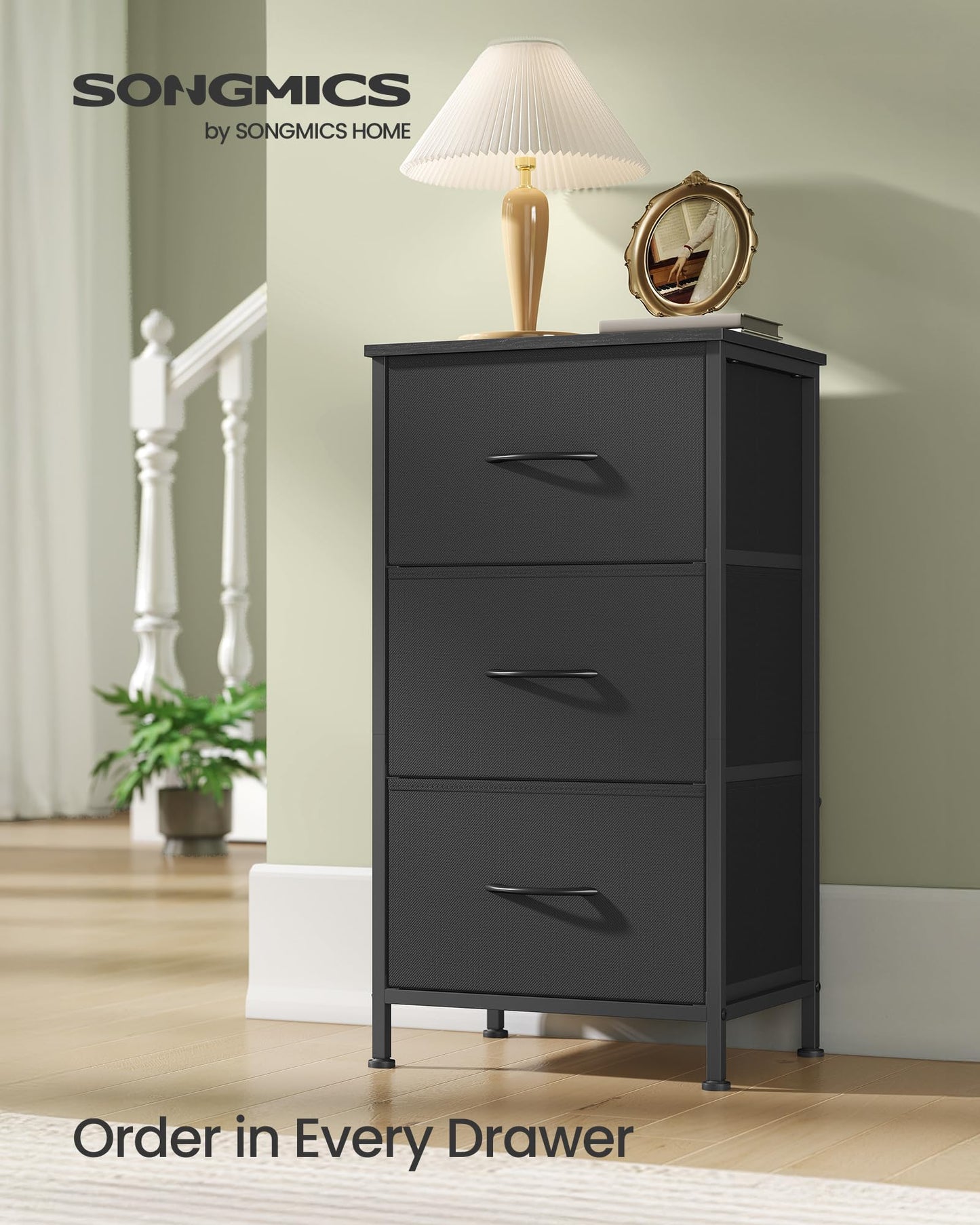 SONGMICS BELLAH Collection - Dresser for Bedroom, Chest of Drawers, Storage Organizer Unit, Closet, Entryway, Steel, 4 Drawers, Modern, Ink Black and Ebony Black ULGS314B01S