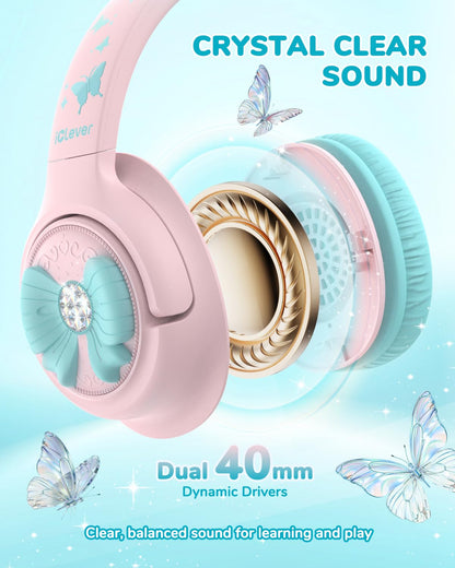 iClever C371 Kids Headphones with Cord for School Boys Girls Travel Gift | SafeSound Tech3.0, Stereo Sound, 3.5mm Jack, Foldable, Durable Headband, Safe Wired Headphones for Kids, Powder Blue
