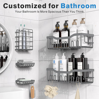 EUDELE Adhesive Shower Caddy, 5 Pack Rustproof Stainless Steel Bath Organizers With Large Capacity, No Drilling Shelves for Bathroom Storage & Home Decor