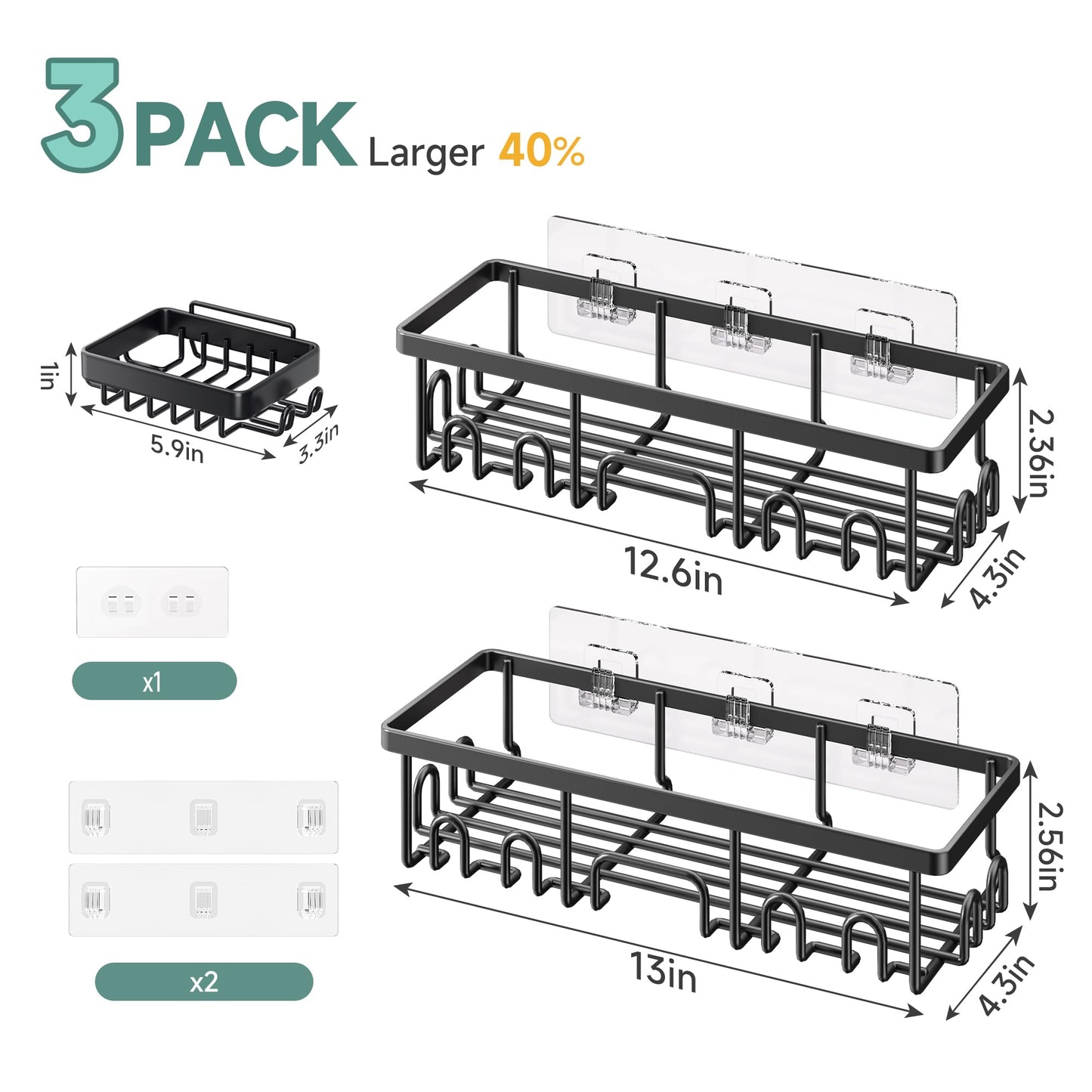 Veken Large Capacity Shower Caddy 6-Pack, No Drilling & Rustproof, Adhesive Shower Shelves with Soap Holder, Bathroom Organizers and Storage, Wall-Mounted Kitchen & Home Decor, Pink