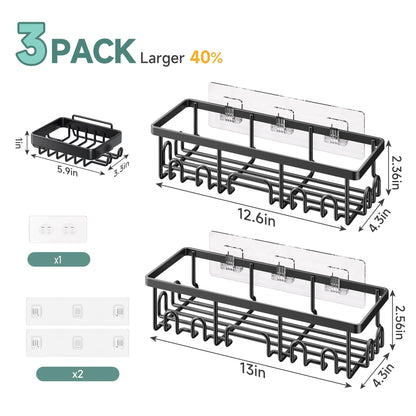 Veken Large Capacity Shower Caddy 6-Pack, No Drilling & Rustproof, Adhesive Shower Shelves with Soap Holder, Bathroom Organizers and Storage, Wall-Mounted Kitchen & Home Decor, Pink