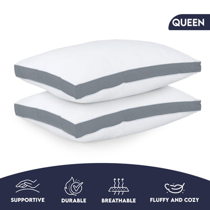 Utopia Bedding Gusset Bed Pillow, Hotel Pillows Queen Size Set of 2, White | Cotton Blended Down alternative pillows for sleeping, soft fluffy cooling comfort for Back, side & stomach sleepers, 2 pack
